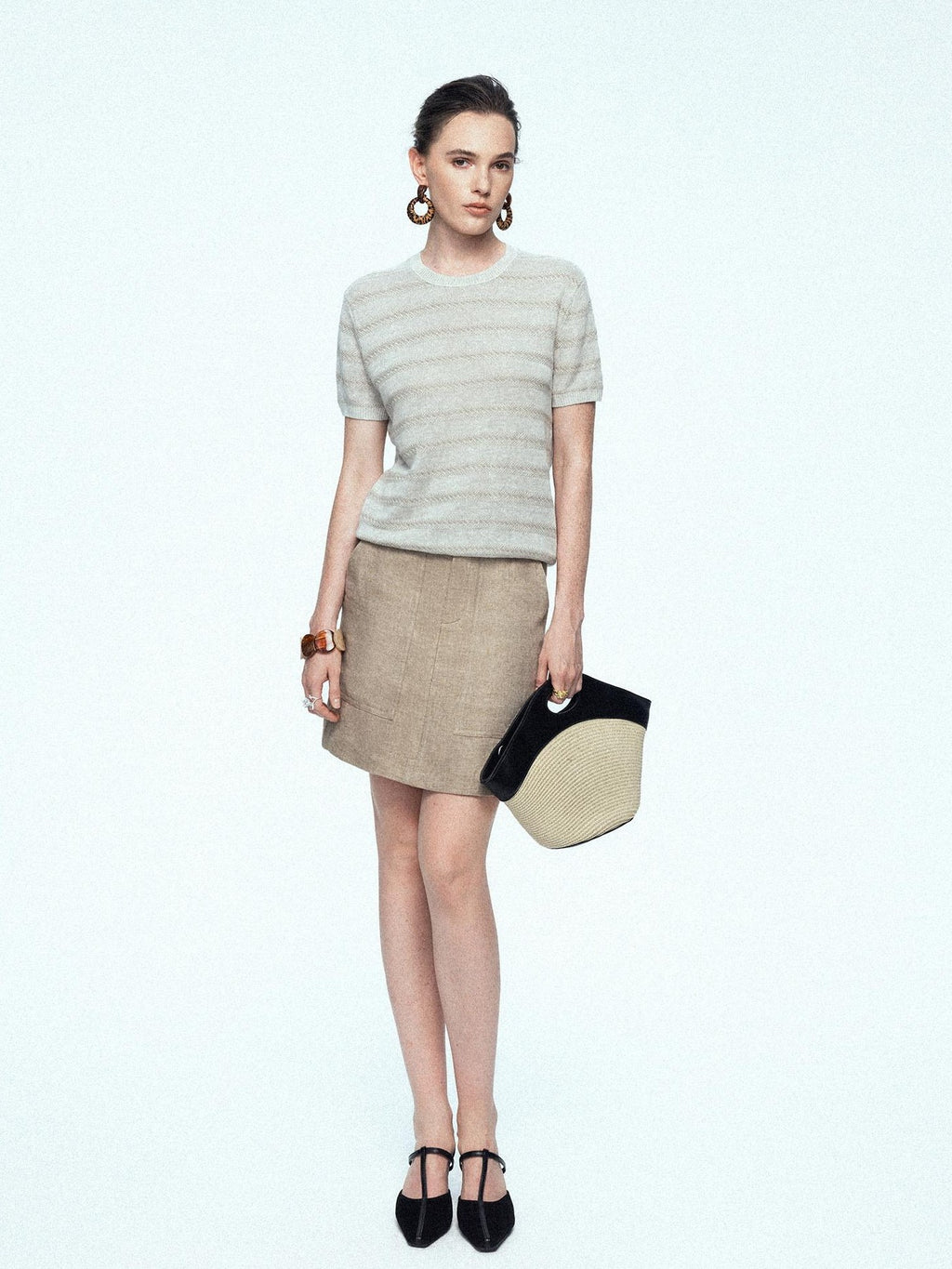 chicjuly French Relaxed Knit Striped Minimalist Women's Linen Short Sleeve T-shirts