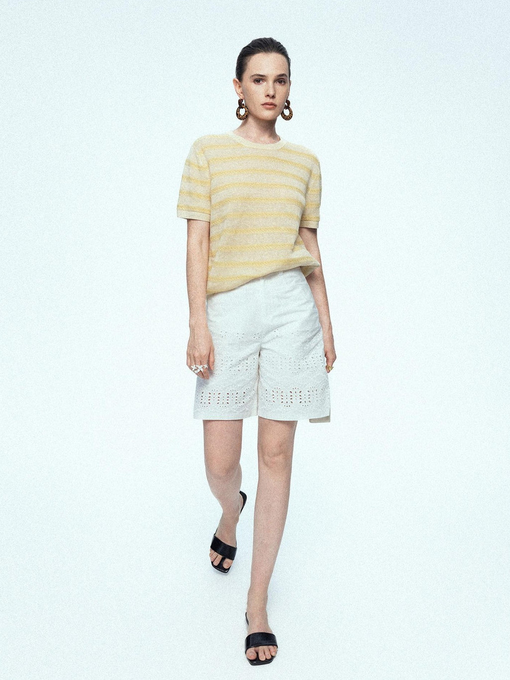 chicjuly French Relaxed Knit Striped Minimalist Women's Linen Short Sleeve T-shirts