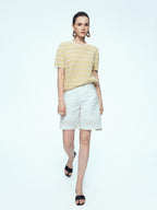 chicjuly French Relaxed Knit Striped Minimalist Women's Linen Short Sleeve T-shirts