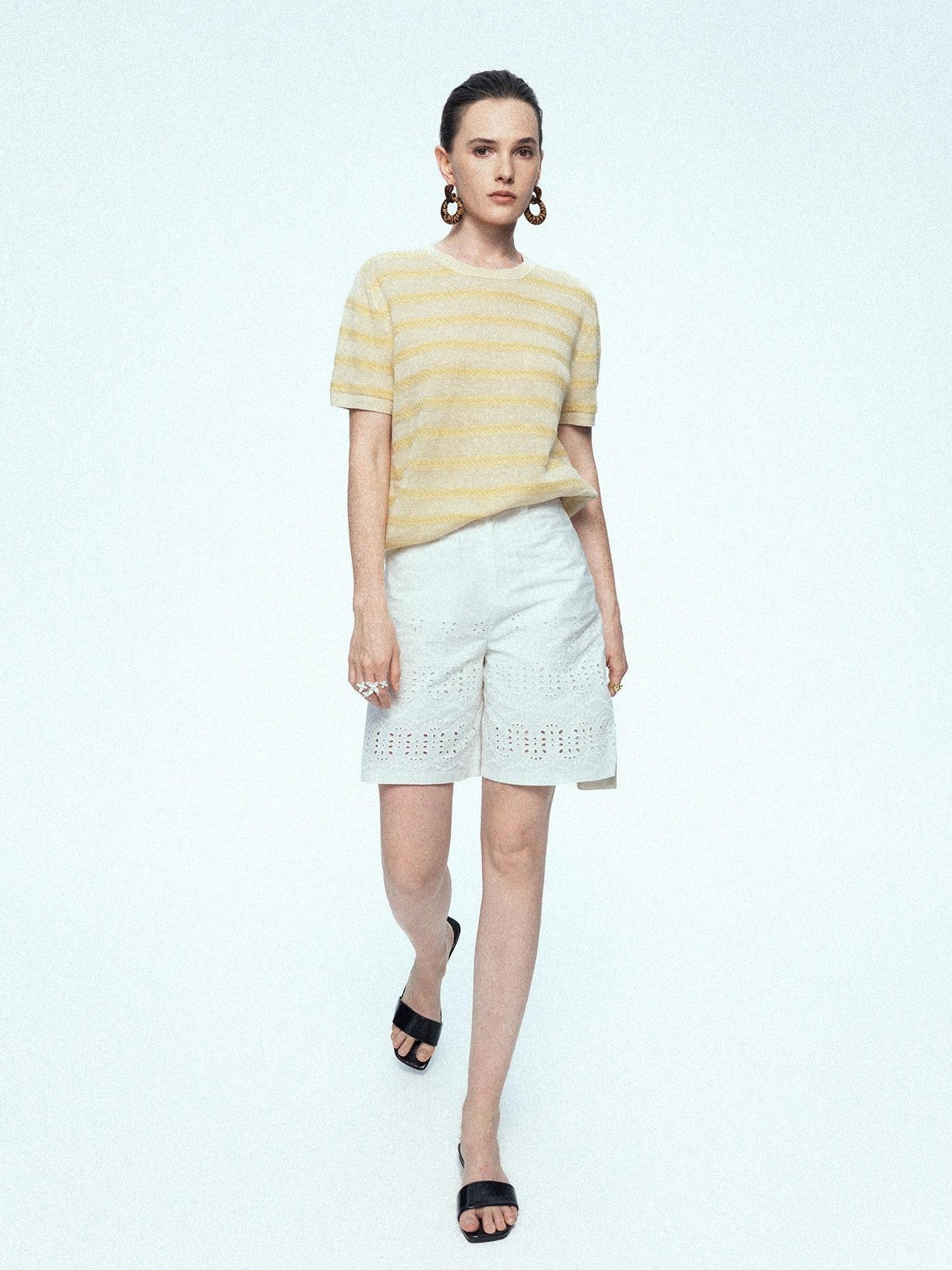 chicjuly French Relaxed Knit Striped Minimalist Women's Linen Short Sleeve T-shirts