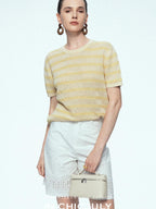 chicjuly French Relaxed Knit Striped Minimalist Women's Linen Short Sleeve T-shirts
