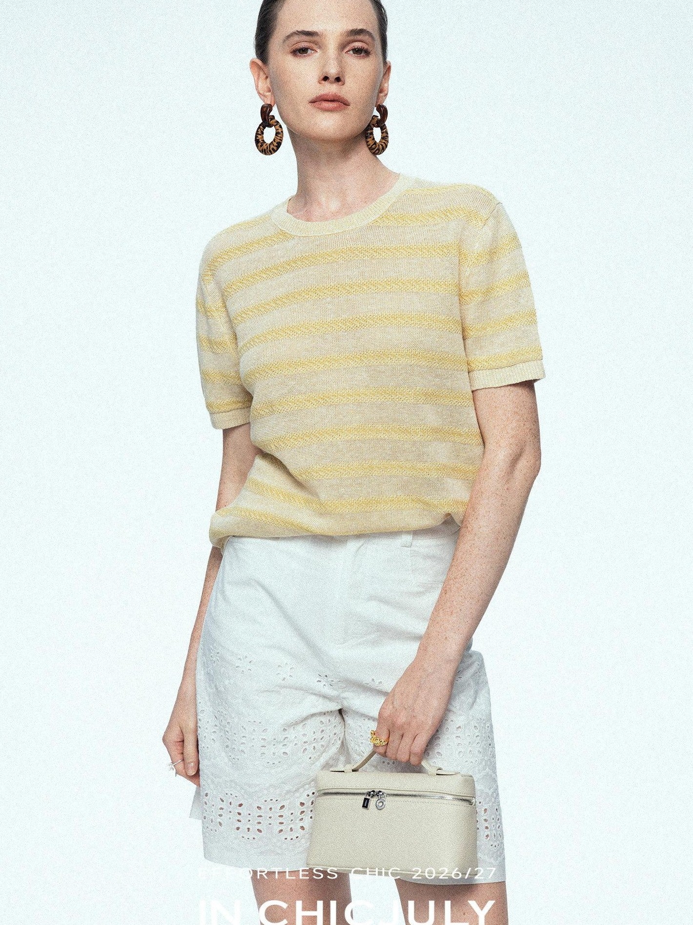 chicjuly French Relaxed Knit Striped Minimalist Women's Linen Short Sleeve T-shirts