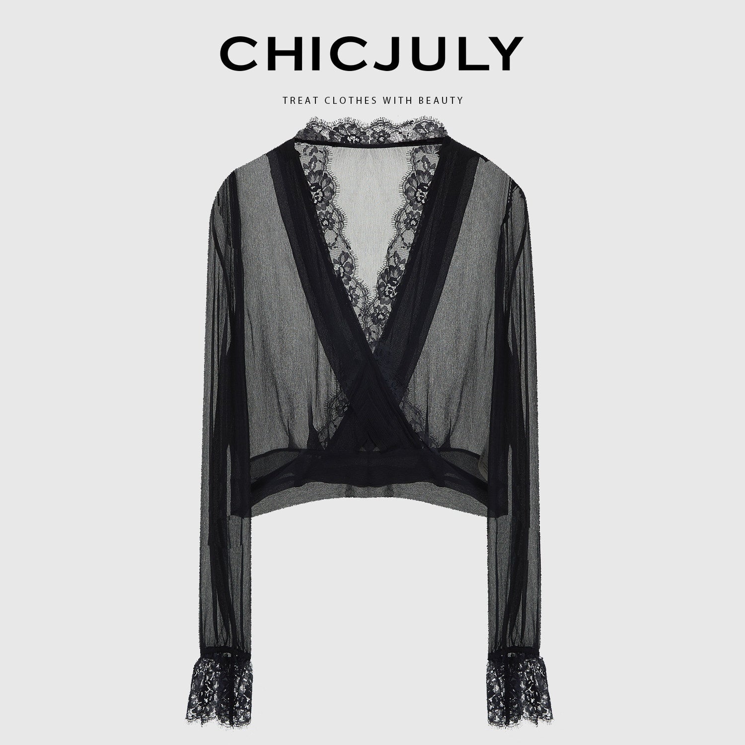 chicjuly French Romantic Lace Trim Ruffle V-neck Cardigan Short Women's Polyester Blouses 917710329877