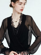 chicjuly French Romantic Lace Trim Ruffle V-neck Cardigan Short Women's Polyester Blouses