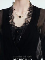 chicjuly French Romantic Lace Trim Ruffle V-neck Cardigan Short Women's Polyester Blouses