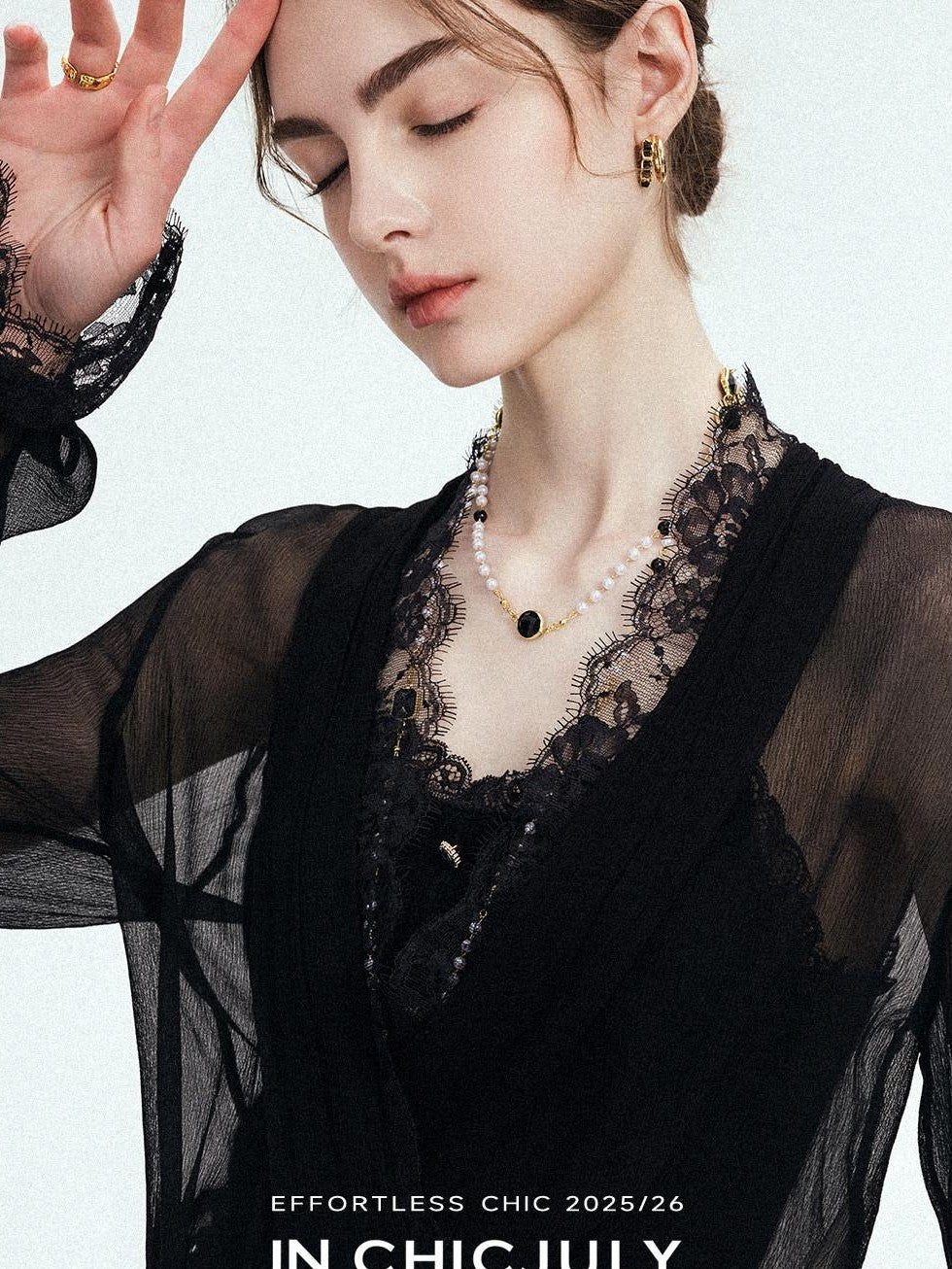 chicjuly French Romantic Lace Trim Ruffle V-neck Cardigan Short Women's Polyester Blouses