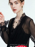 chicjuly French Romantic Lace Trim Ruffle V-neck Cardigan Short Women's Polyester Blouses