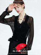 chicjuly French Romantic Lace Trim Ruffle V-neck Cardigan Short Women's Polyester Blouses