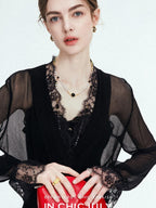 chicjuly French Romantic Lace Trim Ruffle V-neck Cardigan Short Women's Polyester Blouses