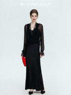 chicjuly French Romantic Lace Trim Ruffle V-neck Cardigan Short Women's Polyester Blouses