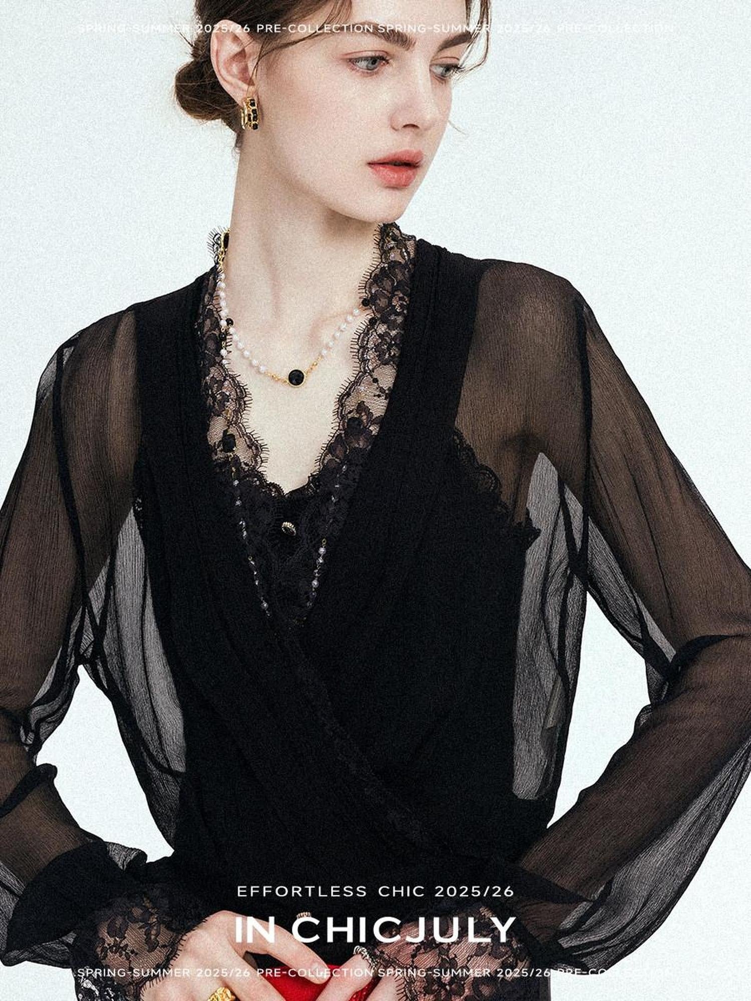chicjuly French Romantic Lace Trim Ruffle V-neck Cardigan Short Women's Polyester Blouses