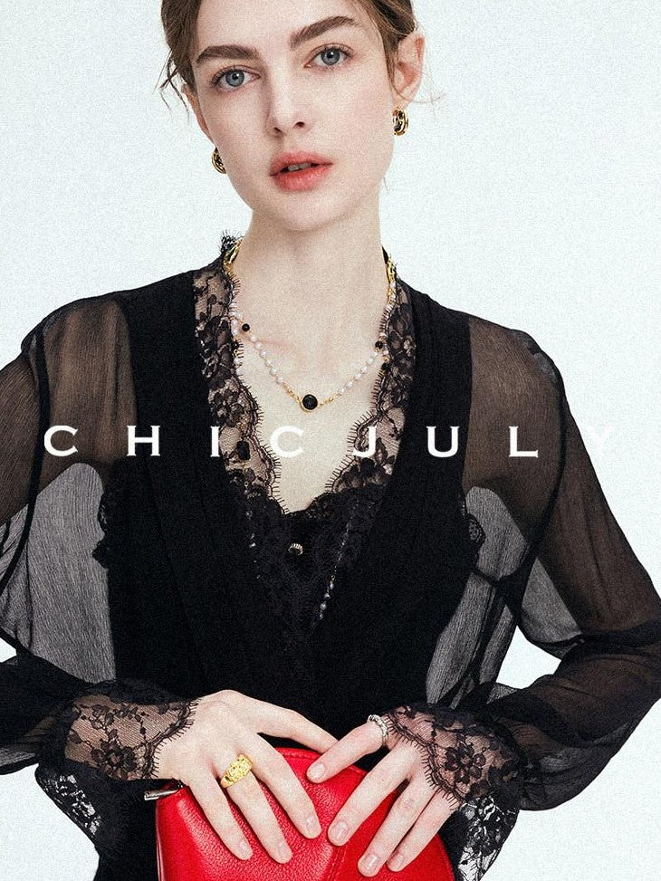 chicjuly French Romantic Lace Trim Ruffle V-neck Cardigan Short Women's Polyester Blouses