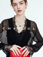 chicjuly French Romantic Lace Trim Ruffle V-neck Cardigan Short Women's Polyester Blouses