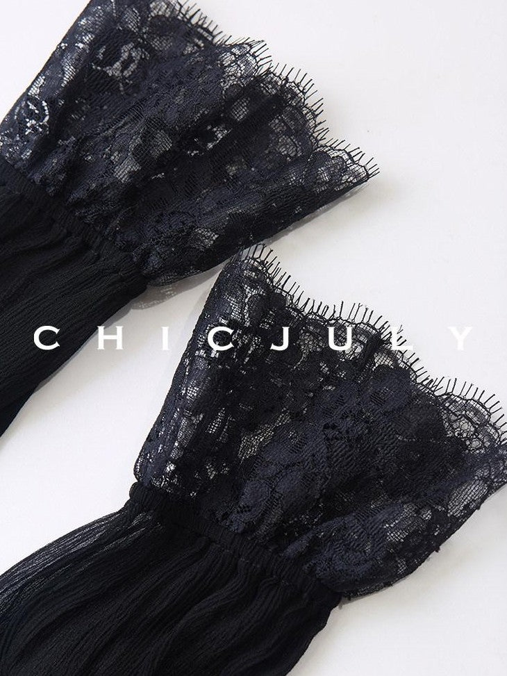 chicjuly French Romantic Lace Trim Ruffle V-neck Cardigan Short Women's Polyester Blouses