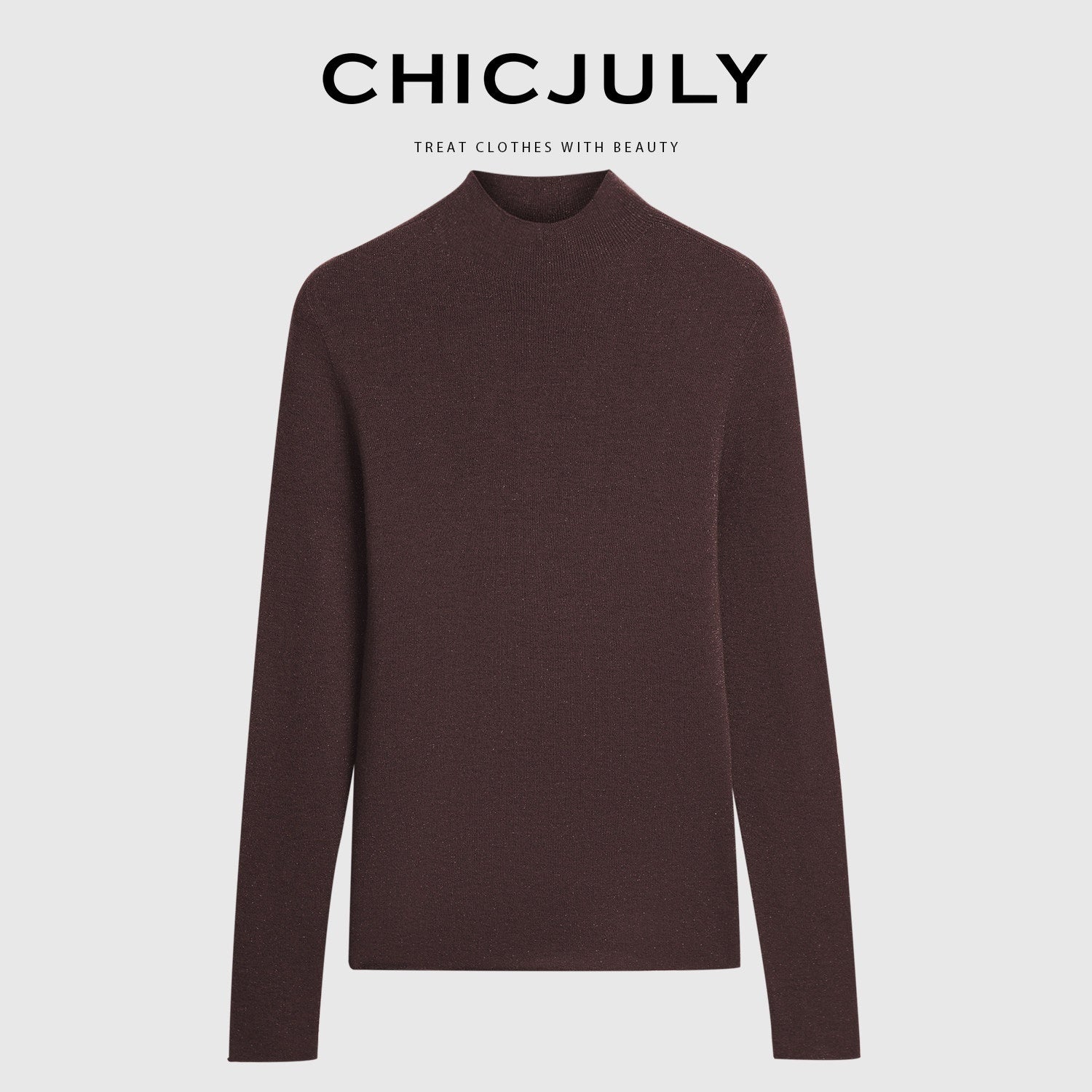 chicjuly Glitter Twin Star Minimal High Neck Women's Wool Long Sleeve T-shirts 871417374696