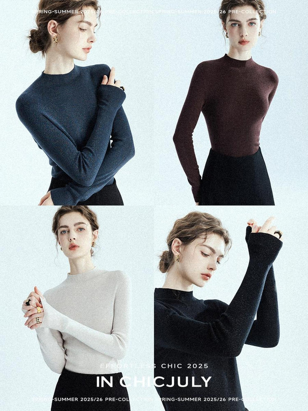 chicjuly Glitter Twin Star Minimal High Neck Women's Wool Long Sleeve T-shirts