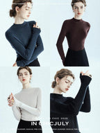 chicjuly Glitter Twin Star Minimal High Neck Women's Wool Long Sleeve T-shirts