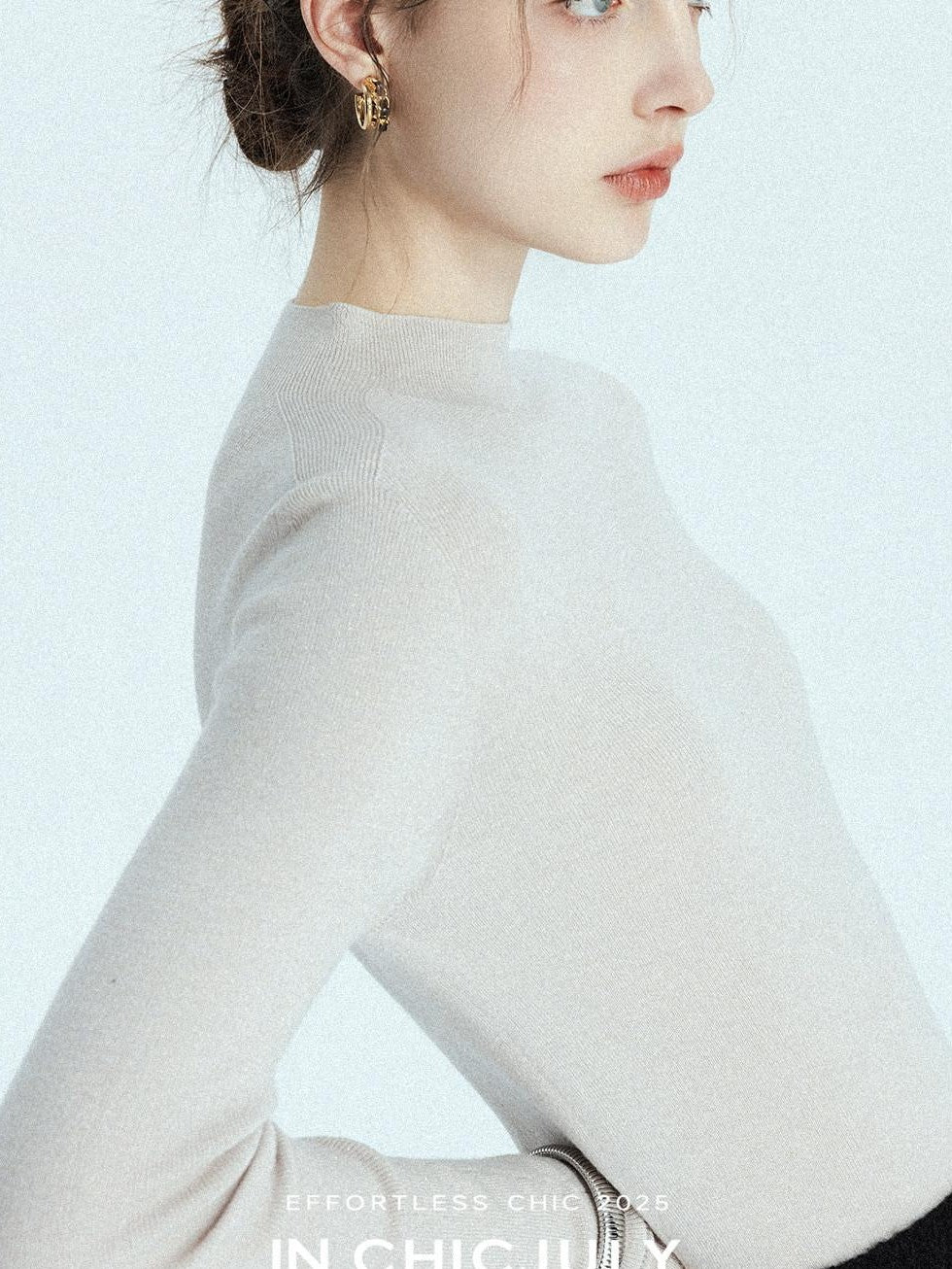 chicjuly Glitter Twin Star Minimal High Neck Women's Wool Long Sleeve T-shirts