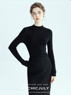 chicjuly Glitter Twin Star Minimal High Neck Women's Wool Long Sleeve T-shirts