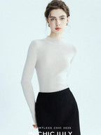 chicjuly Glitter Twin Star Minimal High Neck Women's Wool Long Sleeve T-shirts