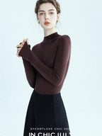 chicjuly Glitter Twin Star Minimal High Neck Women's Wool Long Sleeve T-shirts