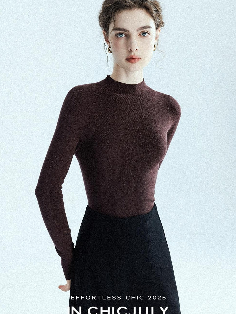 chicjuly Glitter Twin Star Minimal High Neck Women's Wool Long Sleeve T-shirts