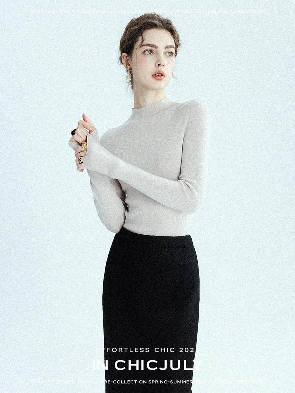chicjuly Glitter Twin Star Minimal High Neck Women's Wool Long Sleeve T-shirts