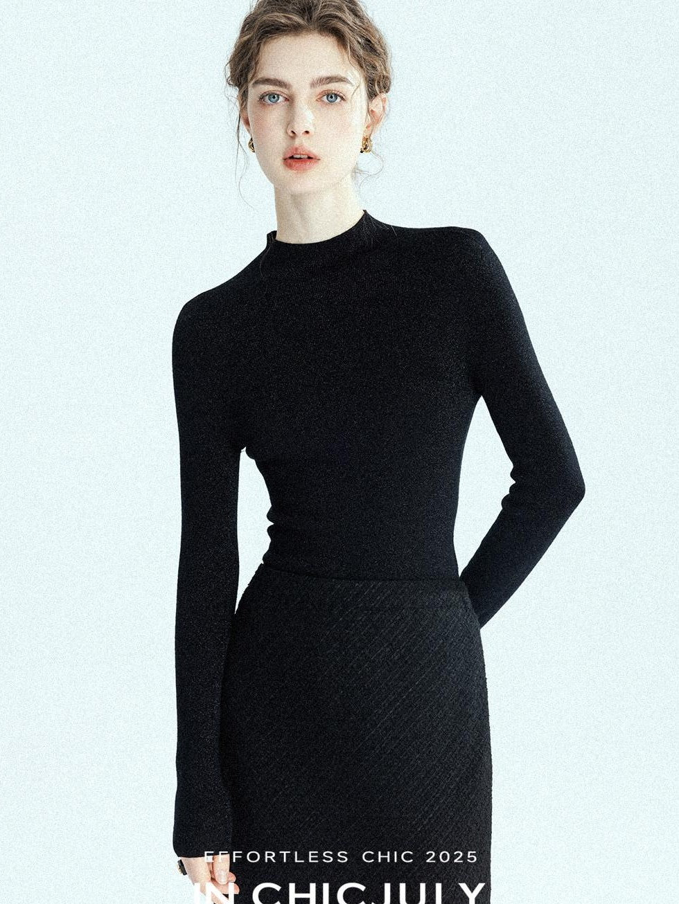 chicjuly Glitter Twin Star Minimal High Neck Women's Wool Long Sleeve T-shirts