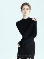 chicjuly Glitter Twin Star Minimal High Neck Women's Wool Long Sleeve T-shirts