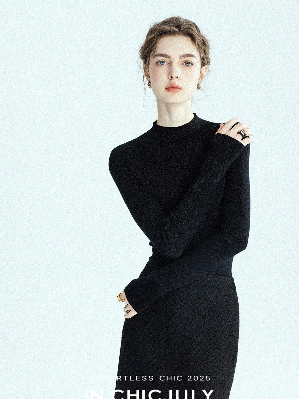 chicjuly Glitter Twin Star Minimal High Neck Women's Wool Long Sleeve T-shirts