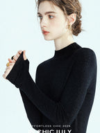 chicjuly Glitter Twin Star Minimal High Neck Women's Wool Long Sleeve T-shirts