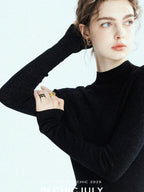 chicjuly Glitter Twin Star Minimal High Neck Women's Wool Long Sleeve T-shirts