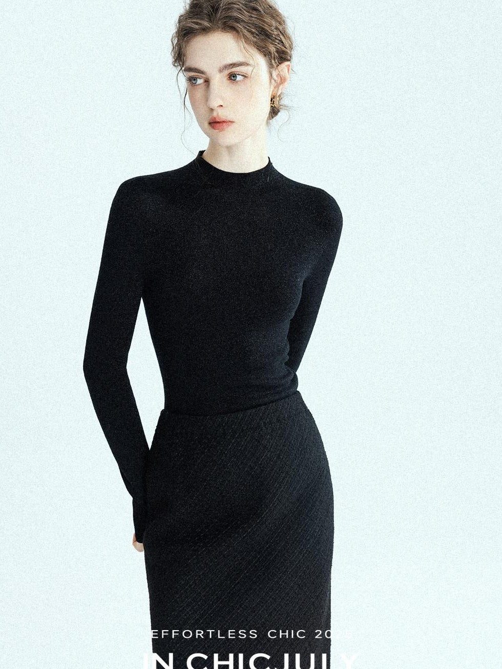 chicjuly Glitter Twin Star Minimal High Neck Women's Wool Long Sleeve T-shirts