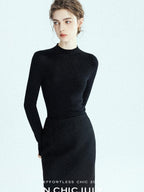 chicjuly Glitter Twin Star Minimal High Neck Women's Wool Long Sleeve T-shirts