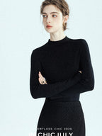 chicjuly Glitter Twin Star Minimal High Neck Women's Wool Long Sleeve T-shirts