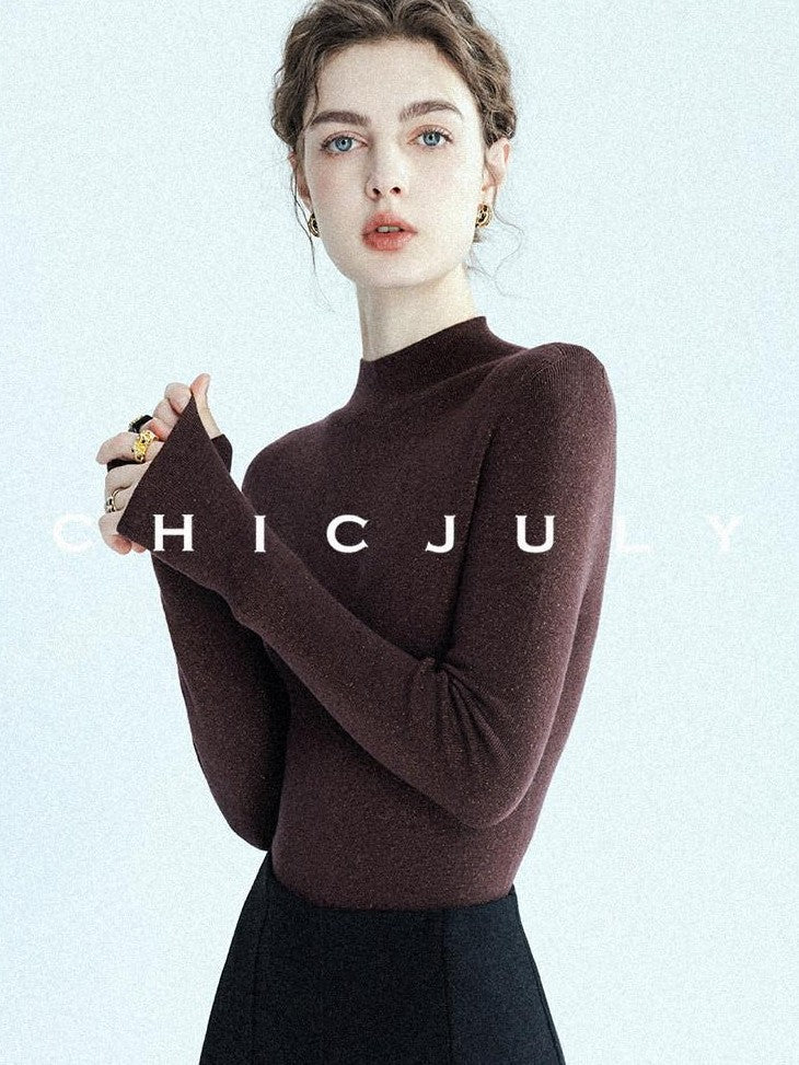 chicjuly Glitter Twin Star Minimal High Neck Women's Wool Long Sleeve T-shirts