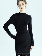 chicjuly Glitter Twin Star Minimal High Neck Women's Wool Long Sleeve T-shirts