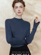 chicjuly Glitter Twin Star Minimal High Neck Women's Wool Long Sleeve T-shirts