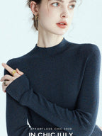 chicjuly Glitter Twin Star Minimal High Neck Women's Wool Long Sleeve T-shirts