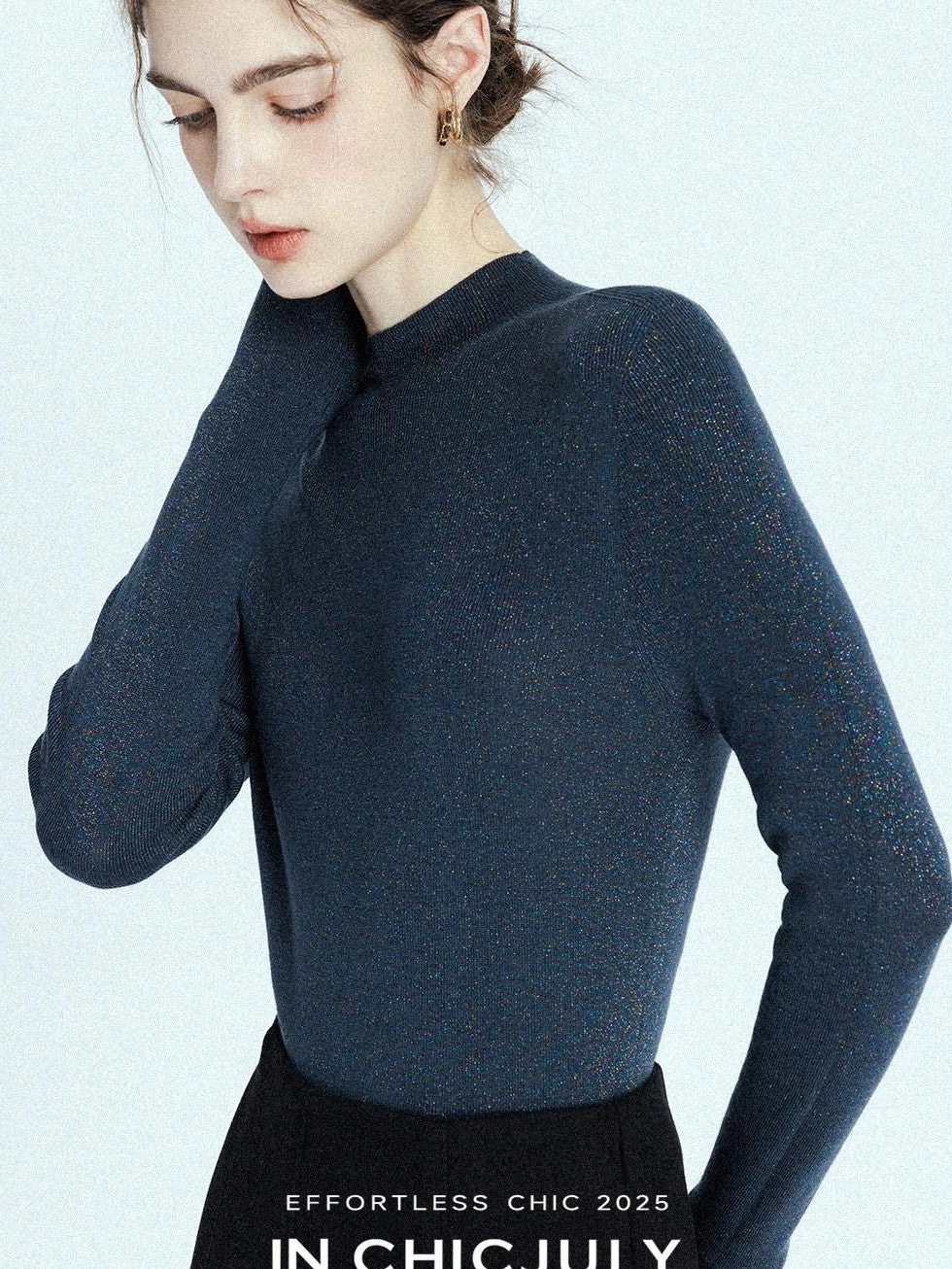 chicjuly Glitter Twin Star Minimal High Neck Women's Wool Long Sleeve T-shirts