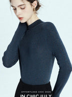 chicjuly Glitter Twin Star Minimal High Neck Women's Wool Long Sleeve T-shirts