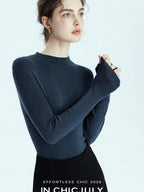 chicjuly Glitter Twin Star Minimal High Neck Women's Wool Long Sleeve T-shirts