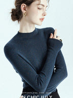 chicjuly Glitter Twin Star Minimal High Neck Women's Wool Long Sleeve T-shirts