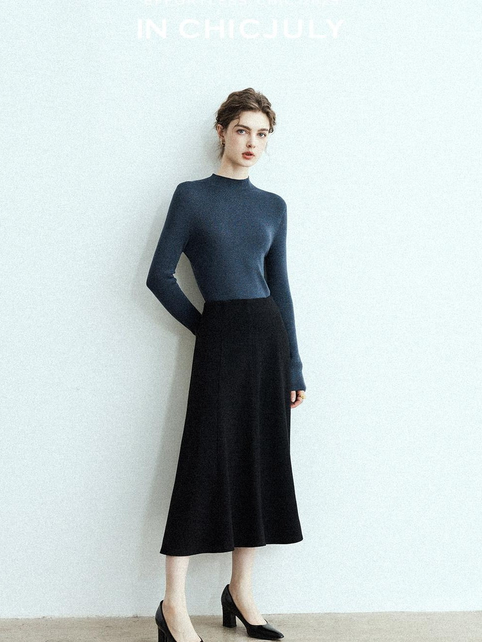 chicjuly Glitter Twin Star Minimal High Neck Women's Wool Long Sleeve T-shirts