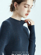 chicjuly Glitter Twin Star Minimal High Neck Women's Wool Long Sleeve T-shirts