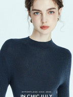 chicjuly Glitter Twin Star Minimal High Neck Women's Wool Long Sleeve T-shirts