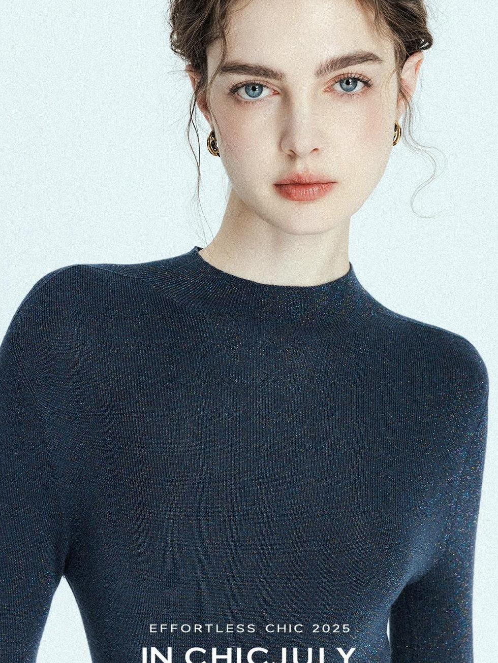 chicjuly Glitter Twin Star Minimal High Neck Women's Wool Long Sleeve T-shirts