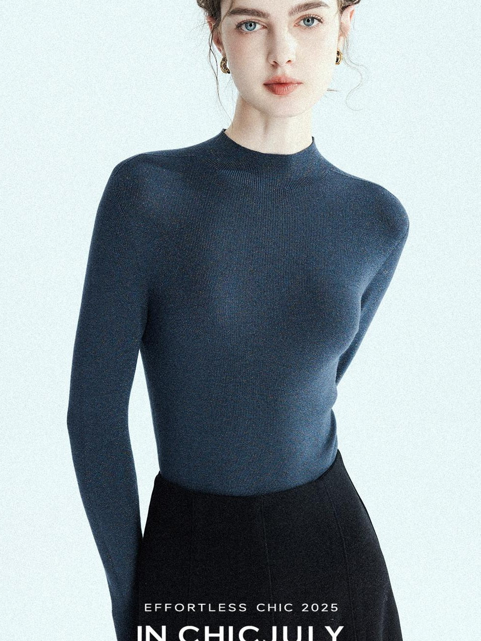 chicjuly Glitter Twin Star Minimal High Neck Women's Wool Long Sleeve T-shirts