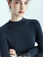 chicjuly Glitter Twin Star Minimal High Neck Women's Wool Long Sleeve T-shirts