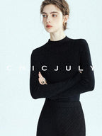 chicjuly Glitter Twin Star Minimal High Neck Women's Wool Long Sleeve T-shirts